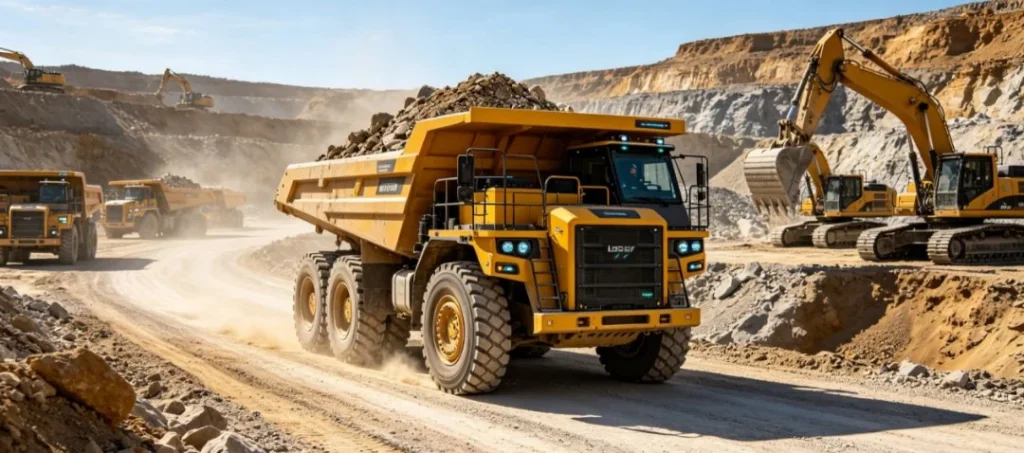Autonomous haul trucks using a mine truck wireless network in an open-pit mine.