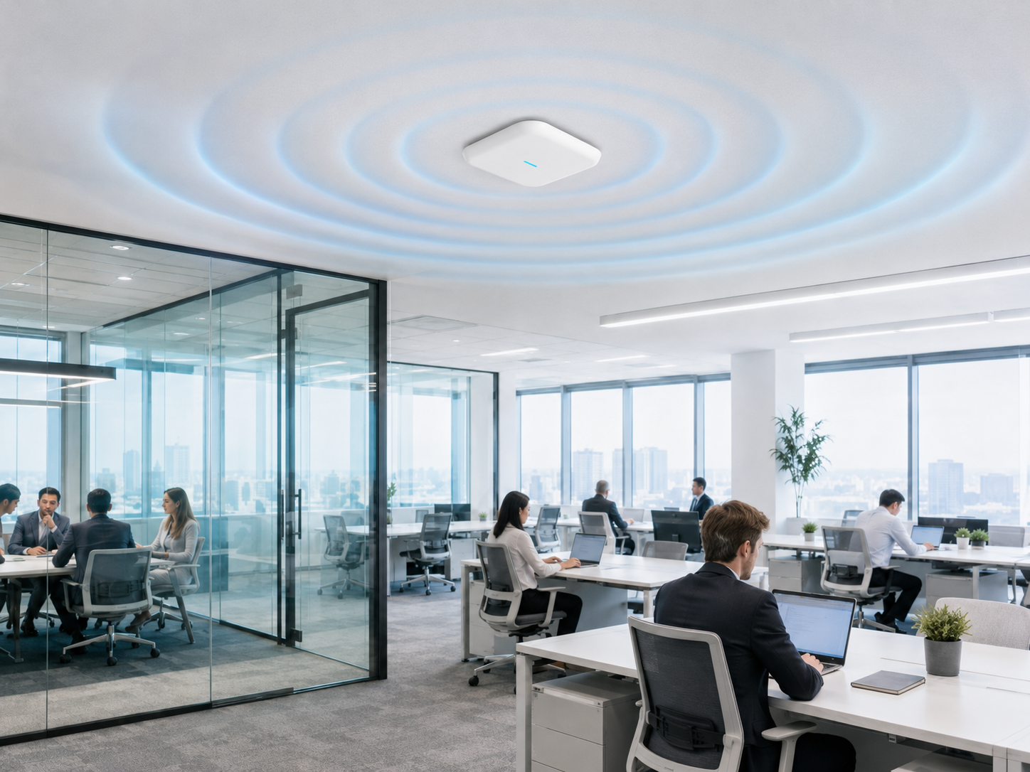 Modern office WiFi access point supporting enterprise workspaces