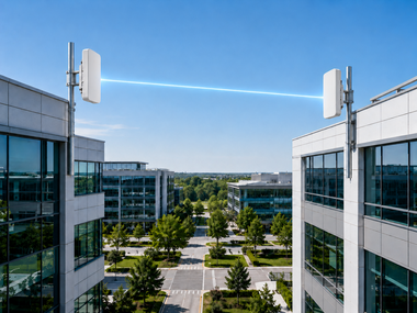 Point-to-point WiFi bridge connecting two buildings