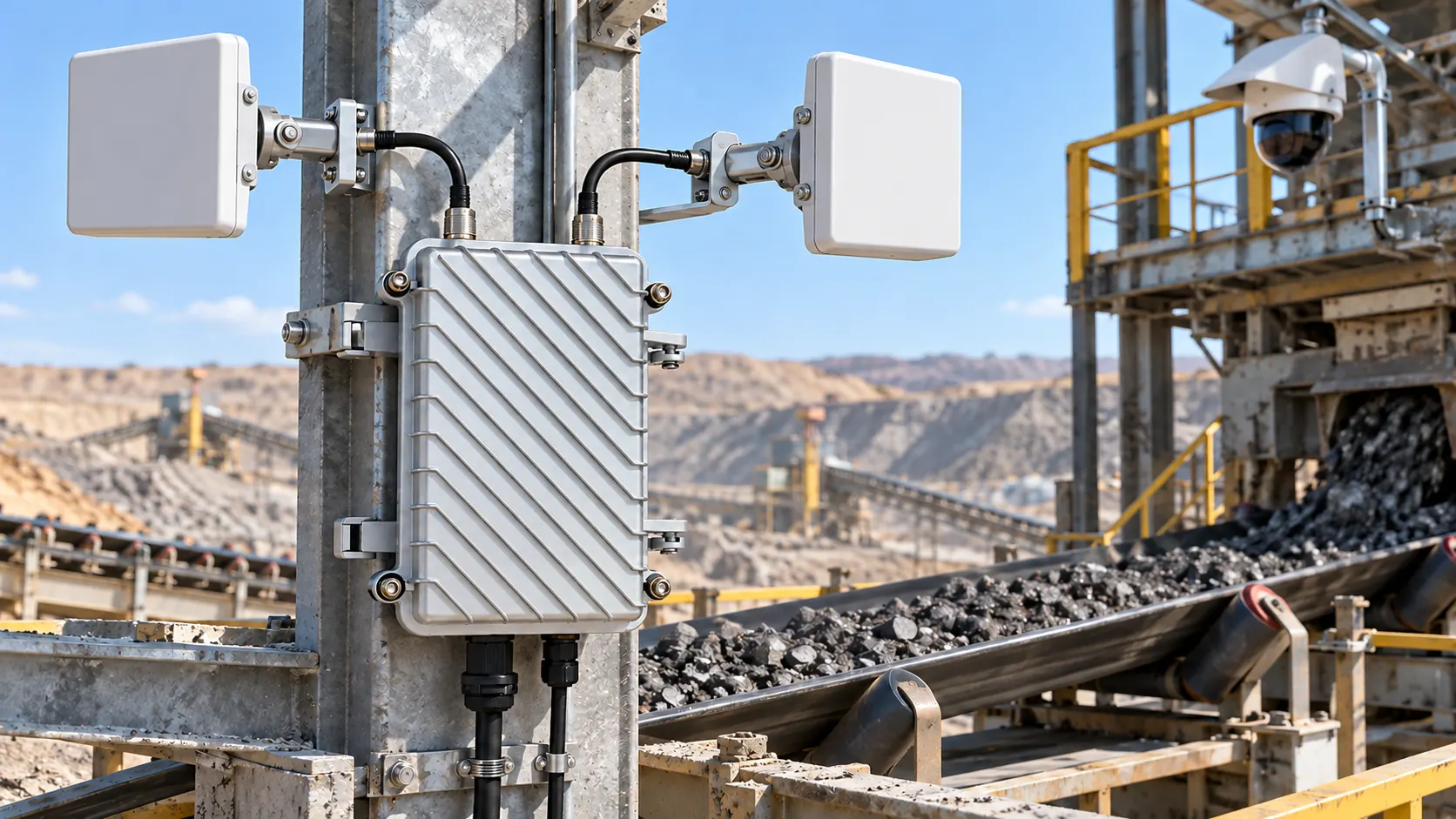 BL5000X-OD with two directional antennas for two-direction mining conveyor video and equipment communication